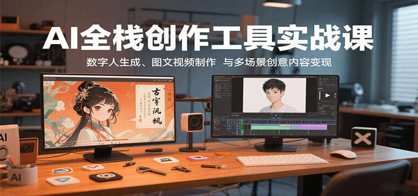 AI全栈创作工具实战课：数字人生成、图文视频制作与多场景创意内容变现网赚项目-副业赚钱-互联网创业-资源整合御文网赚