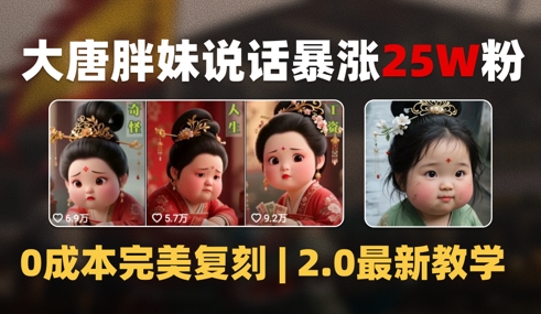 AI大唐胖贵妃说话2.0，40条视频暴涨40w粉，附独家变现攻略网赚项目-副业赚钱-互联网创业-资源整合御文网赚
