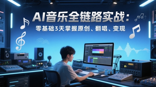 AI音乐全链路实战变现课：零基础3天掌握原创、翻唱、变现网赚项目-副业赚钱-互联网创业-资源整合御文网赚
