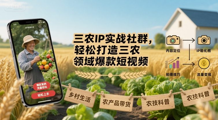 三农IP实战社群，轻松打造三农领域爆款短视频网赚项目-副业赚钱-互联网创业-资源整合御文网赚