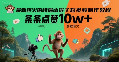 最新爆火的峨眉山猴子短视频制作教程，条条点赞10w+，谁做谁火【教程+提示词】网赚项目-副业赚钱-互联网创业-资源整合御文网赚