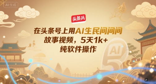 在头条号上用AI生民间故事视频，5天1k+，纯软件操作网赚项目-副业赚钱-互联网创业-资源整合御文网赚