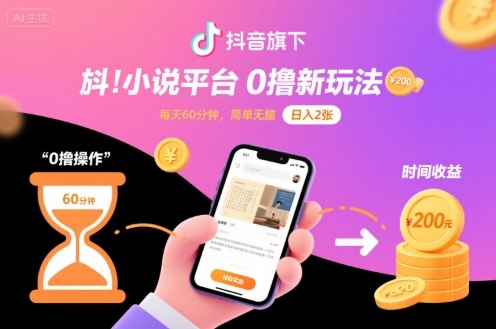 抖音旗下小说平台0撸新玩法，每天挂G60分钟，简单无脑，日入2张【揭秘】网赚项目-副业赚钱-互联网创业-资源整合御文网赚
