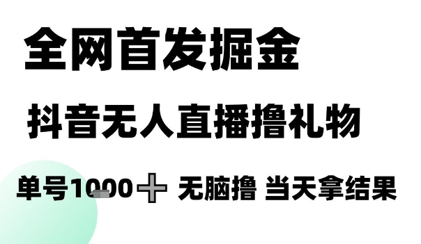 全网首发掘金抖音无人直播撸礼物，单号1k +无脑撸，当天拿结果【揭秘】网赚项目-副业赚钱-互联网创业-资源整合御文网赚