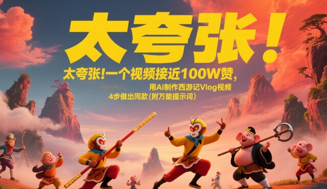 太夸张！一个视频接近100W赞，用AI制作西游记Vlog视频，全流程拆解来了(附万能提示词)网赚项目-副业赚钱-互联网创业-资源整合御文网赚