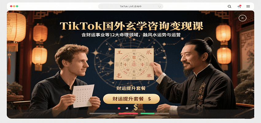 TikTok国外玄学咨询变现课，含财运事业等12大命理领域，融风水运势与运营网赚项目-副业赚钱-互联网创业-资源整合御文网赚