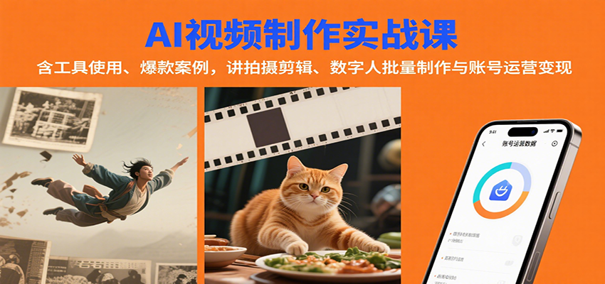 AI视频制作实战：含工具使用、爆款案例，讲拍摄剪辑、数字人批量制作与账号运营变现网赚项目-副业赚钱-互联网创业-资源整合御文网赚