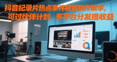 抖音纪录片热点事件视频制作教学，可过伙伴计划，多平台分发撸收益网赚项目-副业赚钱-互联网创业-资源整合御文网赚