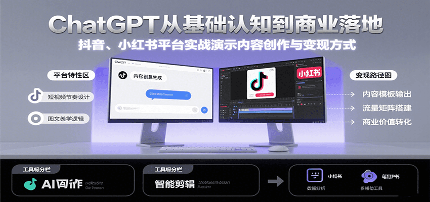 ChatGPT从基础认知到商业落地，实战演示抖音、小红书等平台的内容创作与变现网赚项目-副业赚钱-互联网创业-资源整合御文网赚