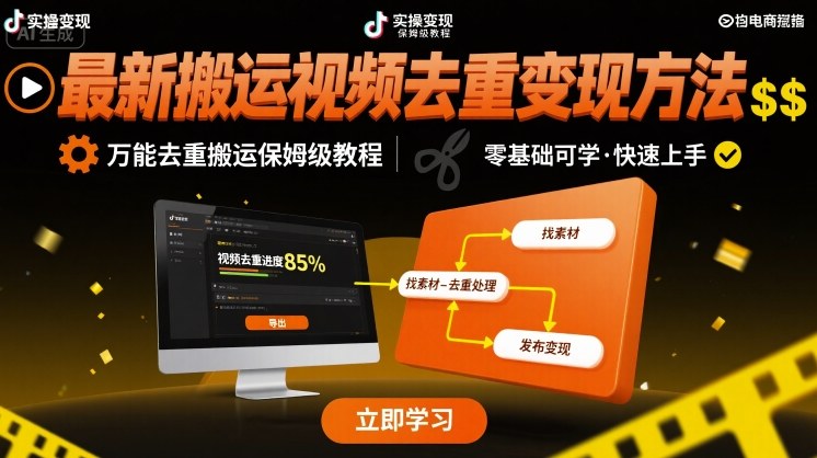 最新搬运视频去重变现方法，万能去重搬运保姆级教程网赚项目-副业赚钱-互联网创业-资源整合御文网赚