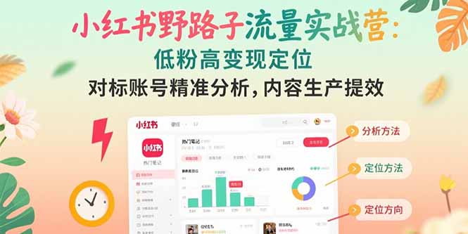 小红书野路子流量实战营：低粉高变现定位 对标账号精准分析 内容生产提效网赚项目-副业赚钱-互联网创业-资源整合御文网赚