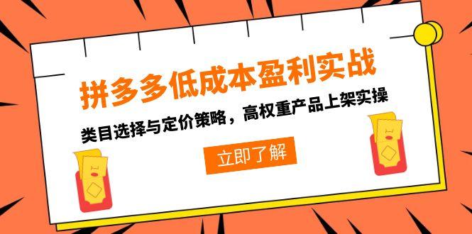 拼多多低成本盈利实战，类目选择与定价策略，高权重产品上架实操网赚项目-副业赚钱-互联网创业-资源整合御文网赚