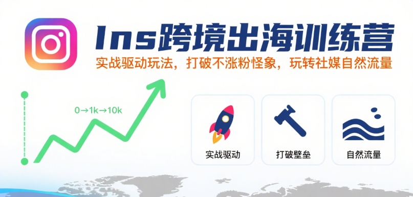 Ins跨境出海训练营，实战驱动玩法，打破不涨粉怪象，玩转社媒自然流量网赚项目-副业赚钱-互联网创业-资源整合御文网赚