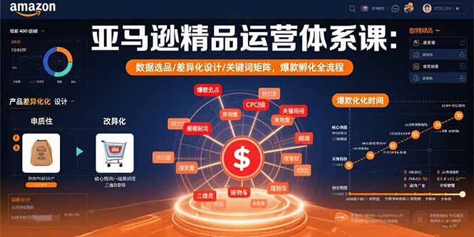 亚马逊精品运营体系课：数据选品/差异化设计/关键词矩阵，爆款孵化全流程网赚项目-副业赚钱-互联网创业-资源整合御文网赚