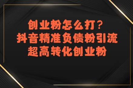 创业粉怎么打？抖音精准负债粉引流，超高转化创业粉网赚项目-副业赚钱-互联网创业-资源整合御文网赚