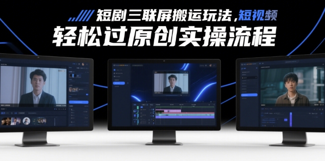 短剧三联屏搬运玩法，短剧搬运轻松过原创实操流程网赚项目-副业赚钱-互联网创业-资源整合御文网赚