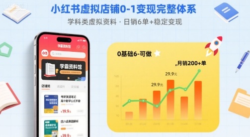 小红书虚拟店铺0-1变现完整体系：卖学科类虚拟资料，一天6张+，很稳定【已完结】网赚项目-副业赚钱-互联网创业-资源整合御文网赚