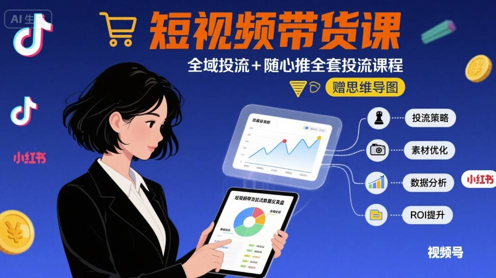 最新短视频带货课，全域投流+随心推全套投流课程+思维导图网赚项目-副业赚钱-互联网创业-资源整合御文网赚
