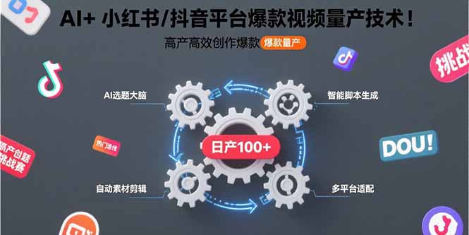 AI+小红书/抖音平台爆款视频量产技术：高产高效创作爆款视频！网赚项目-副业赚钱-互联网创业-资源整合御文网赚
