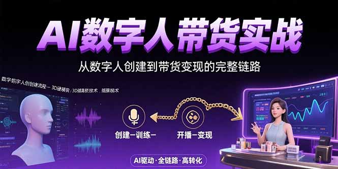 AI数字人+带货实战：从数字人创建到带货变现的完整链路网赚项目-副业赚钱-互联网创业-资源整合御文网赚