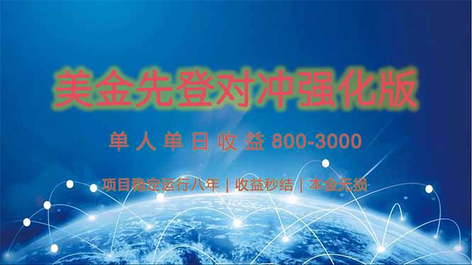 美金先登计划对冲强化版，2025年黑马中最暴力收益日收益1k-4k(可放大…网赚项目-副业赚钱-互联网创业-资源整合御文网赚
