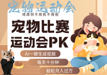 AI一键生成宠物比赛运动会PK视频，纯原创不用剪不用拍，每天十分钟，轻松月入过1W+网赚项目-副业赚钱-互联网创业-资源整合御文网赚