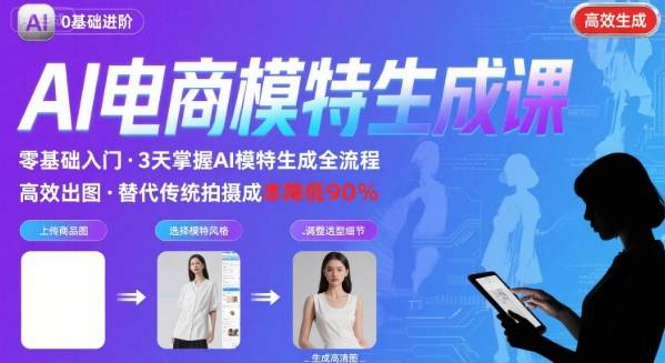 AI模特进阶课程，0基础高效生成逼真电商模特图网赚项目-副业赚钱-互联网创业-资源整合御文网赚