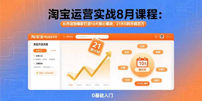 淘宝运营实战8月课程：从开店到爆款打造10大核心模块，21天0到月销百万网赚项目-副业赚钱-互联网创业-资源整合御文网赚