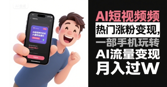 AI短视频热门涨粉变现，一部手机玩转AI流量变现，月入过W网赚项目-副业赚钱-互联网创业-资源整合御文网赚