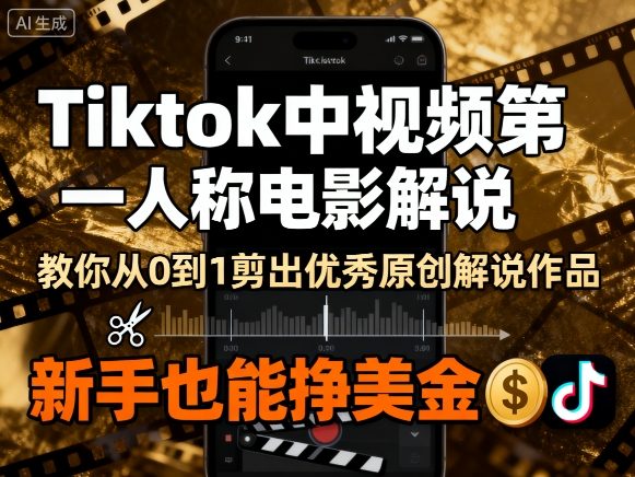 Tiktok中视频第一人称电影解说，教你从0到1剪出一个优秀的原创解说作品，新手也能挣美金网赚项目-副业赚钱-互联网创业-资源整合御文网赚