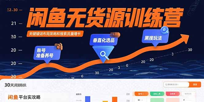 闲鱼无货源训练营：账号准备养号/垂直化选品/黑搜玩法，0基础30天盈利指南网赚项目-副业赚钱-互联网创业-资源整合御文网赚