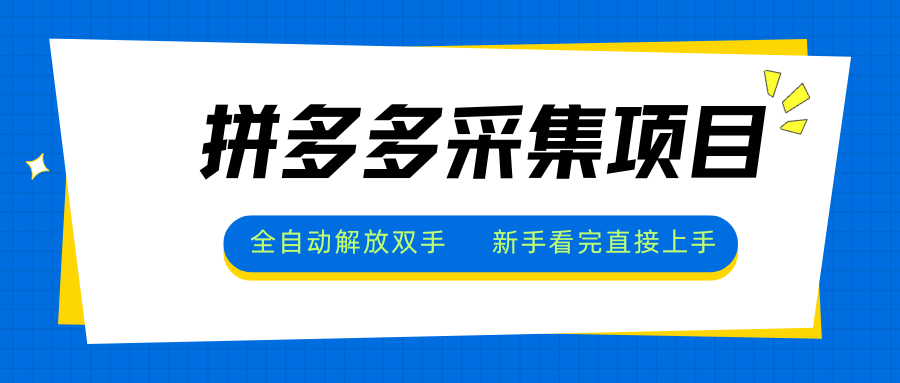 拼多多采集项目，全自动解放双手，单号日入30+网赚项目-副业赚钱-互联网创业-资源整合御文网赚
