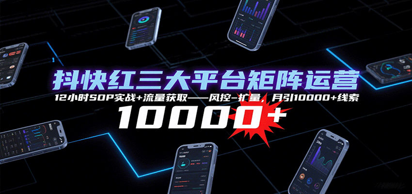 抖快红三大平台矩阵运营，12小时SOP实战+流量获取-风控-扩量，月引10000+线索网赚项目-副业赚钱-互联网创业-资源整合御文网赚