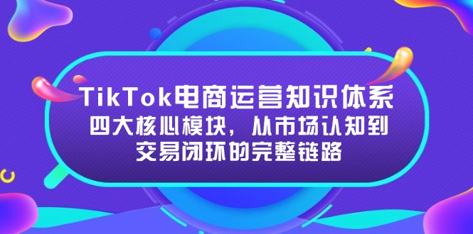 TikTok电商运营知识体系：四大核心模块，从市场认知到交易闭环的完整链路网赚项目-副业赚钱-互联网创业-资源整合御文网赚