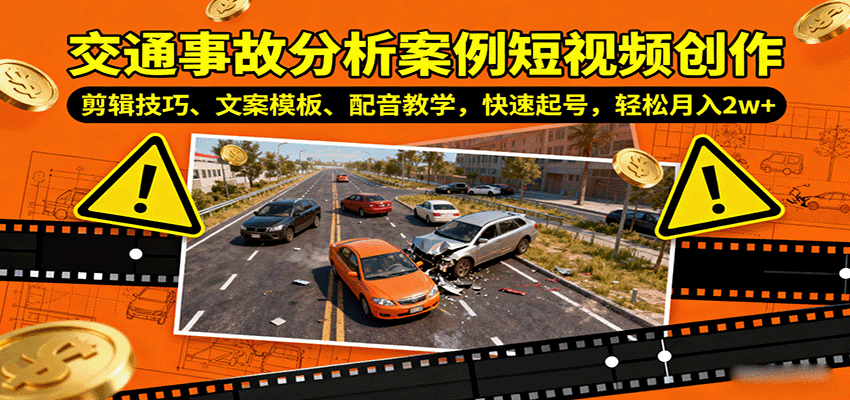 交通事故分析案例短视频创作，剪辑技巧、文案模板、配音教学，快速起号，轻松月入2w+网赚项目-副业赚钱-互联网创业-资源整合御文网赚
