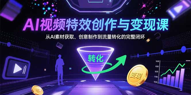 AI视频特效创作与变现课：从AI素材获取、创意制作到流量转化的完整闭环网赚项目-副业赚钱-互联网创业-资源整合御文网赚