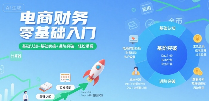 电商财务零基础入门，基础认知+基础实操+进阶突破，轻松掌握网赚项目-副业赚钱-互联网创业-资源整合御文网赚