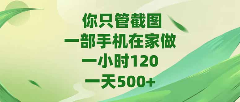你只管截图，一部手机在家做，一小时120，-天500+网赚项目-副业赚钱-互联网创业-资源整合御文网赚
