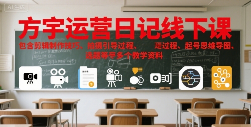方宇运营日记线下课，包含剪辑制作技巧、拍摄引导过程、起号思维导图、选题等多个教学资料网赚项目-副业赚钱-互联网创业-资源整合御文网赚