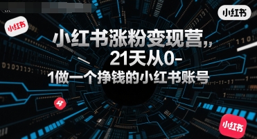 小红书涨粉变现营，21天从0-1做一个挣钱的小红书账号网赚项目-副业赚钱-互联网创业-资源整合御文网赚