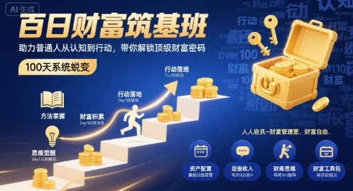 百日财富筑基班，助力普通人从认知到行动，带你解锁顶级财富密码网赚项目-副业赚钱-互联网创业-资源整合御文网赚
