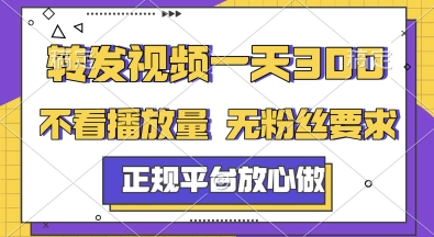 转发视频一天3张+，正规平台放心做，不看播放量，无粉丝要求，随时随地挣收益【揭秘】网赚项目-副业赚钱-互联网创业-资源整合御文网赚