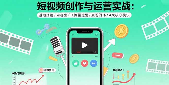 a44375685602a49b43f3b0baecab5f3e.jpeg 短视频创作与运营实战:基础搭建/内容生产/流量运营/变现闭环/4大核心模块