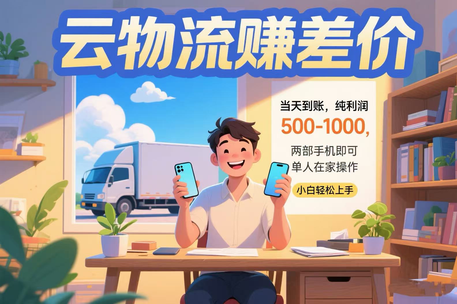 云物流赚差价 当天到账纯利润500-1000 两部手机即可 可单人在家操作 小…网赚项目-副业赚钱-互联网创业-资源整合御文网赚