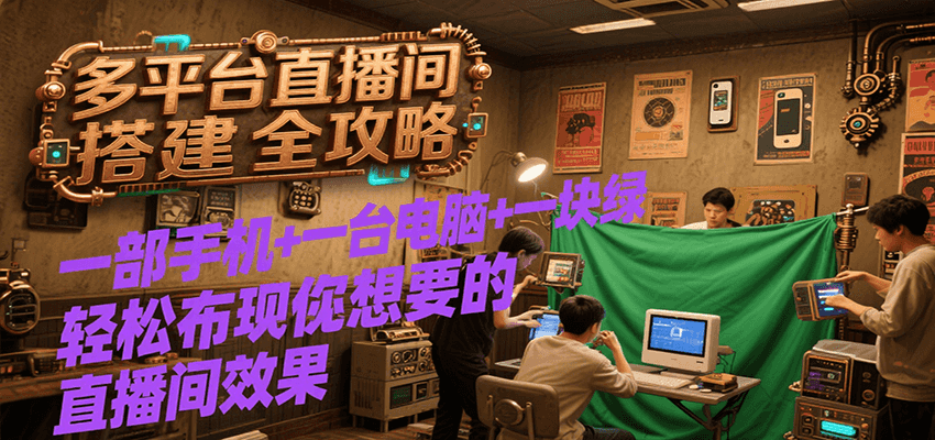 多平台直播间搭建全攻略，一部手机+一台电脑+一块绿布轻松实现你想要的直播间效果网赚项目-副业赚钱-互联网创业-资源整合御文网赚