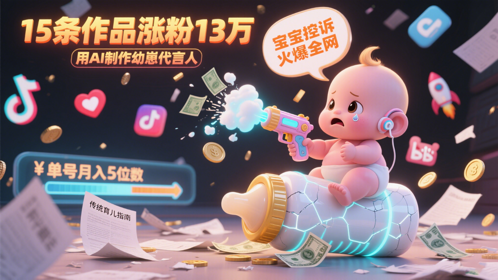 用AI制作幼崽代言人，宝宝的控诉火爆全网，15条作品涨粉13万，单号月入5位数实操教程网赚项目-副业赚钱-互联网创业-资源整合御文网赚