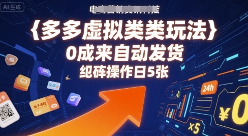 多多虚拟类目玩法，0成本全自动发货，矩阵操作日5张网赚项目-副业赚钱-互联网创业-资源整合御文网赚