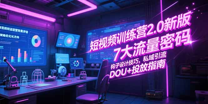 短视频训练营2.0新版，7大流量密码/钩子设计技巧/私域引流/DOU+投放指南网赚项目-副业赚钱-互联网创业-资源整合御文网赚