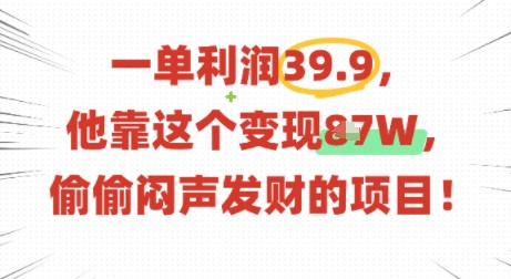一单利润39.9，有人靠这个变现几十个，偷偷闷声发财的项目网赚项目-副业赚钱-互联网创业-资源整合御文网赚