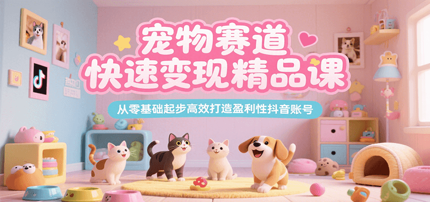 宠物赛道快速变现精品课，从零基础起步高效打造盈利性抖音账号网赚项目-副业赚钱-互联网创业-资源整合御文网赚